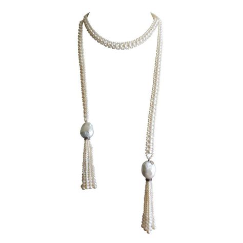 Fabulous Flapper Style Long Pearl Double Tassel Necklace For Sale At 1stdibs