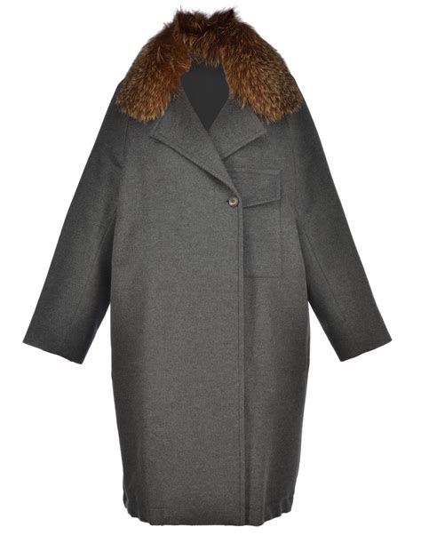 Brunello Cucinelli Coat With Fur In Grey ModeSens