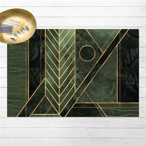 Geometrische Formen Smaragd Gold Vinyl Teppich Im Querformat 4 3