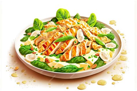 Premium Photo Delicious Chicken Caesar Salad With Chicken Pieces And