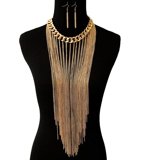 Long Multi Tassel Gold Necklace Gold Element Jewelry