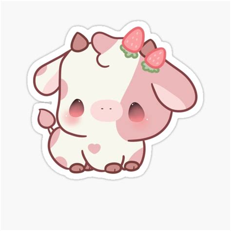 Strawberry Cow Kawaii Sticker For Sale By MayBK Redbubble