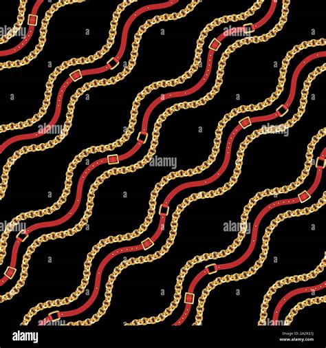 Abctract Seamless Pattern With Belts And Chain On Black Background