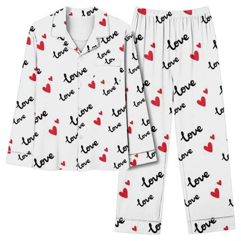 Gersome Valentines Day Heart Print Pajamas For Women Set Long Pants