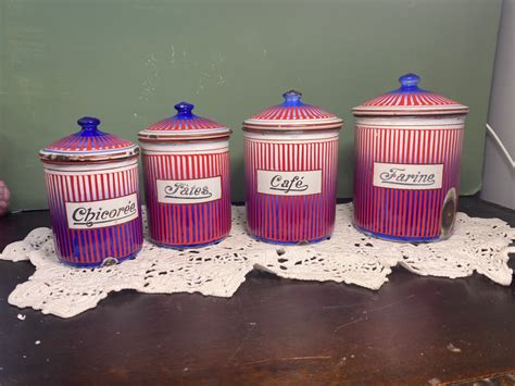 Antique French Enamel Canister Set Rare Colors Can Metal France Etsy