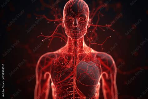 An illustration of the human circulatory system, highlighting the ...