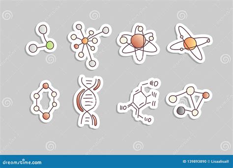 Cute Cartoon Molecule And Atom Icon Set Atomic And Molecular