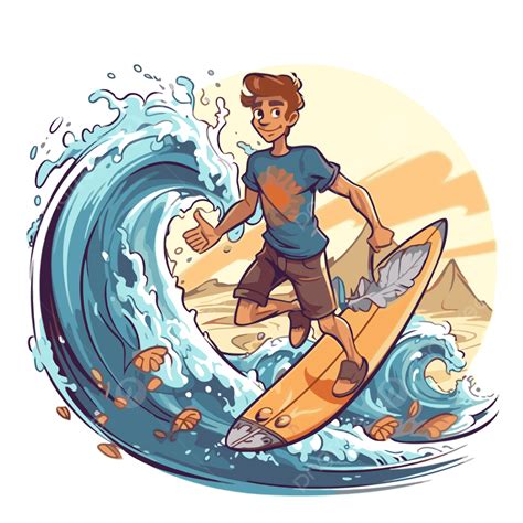 Surfista Clipart Cartoon Surfista Montando Uma Onda Em Uma Prancha De