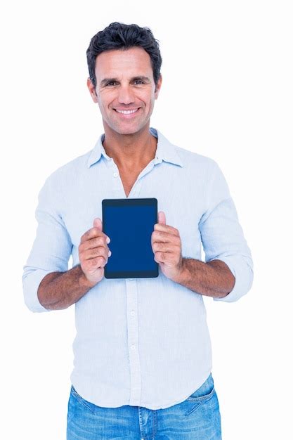 Premium Photo Handsome Man Holding Tablet Computer