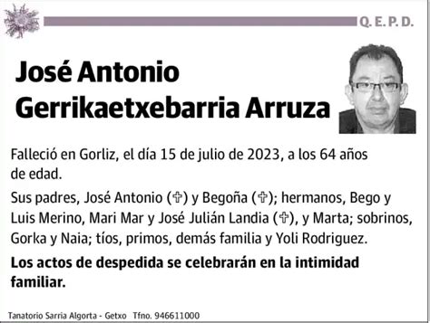 José Antonio Gerrikaetxebarria Arruza Esquela Necrológica El Correo