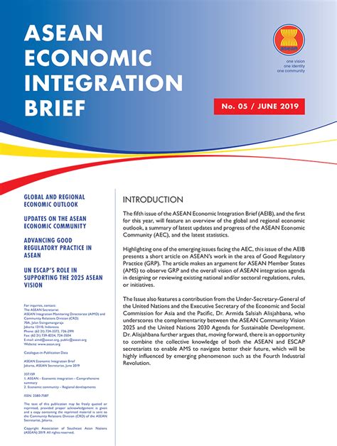 Asean Economic Integration Brief Volume June 2019 Number 5 Asean