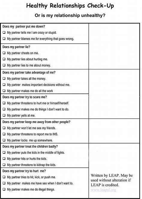 Free Printable Healthy Relationships Worksheet - Fabad