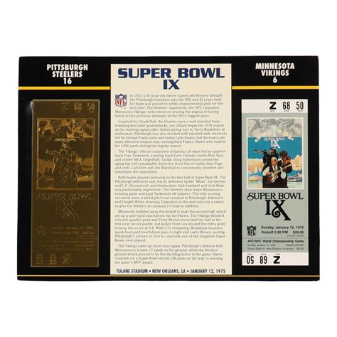 1975 Commemorative Super Bowl IX Card with Commemorative 23 Karat Gold ...