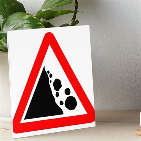 Risk Of Falling Or Fallen Rocks Ahead British Road Sign Art Board