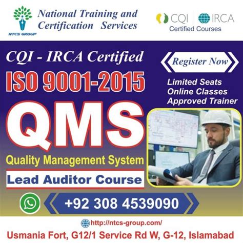 Cqi Irca Iso 9001 2015 Qms Lead Auditor Course In Islamabad Pakistan