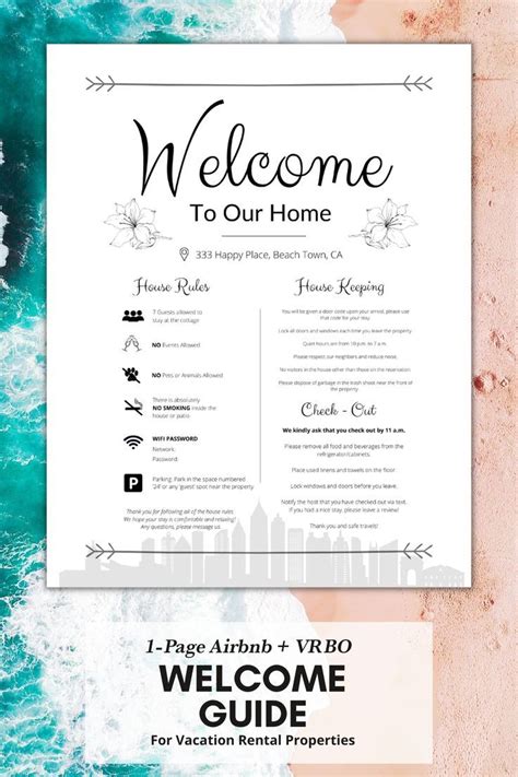 1 Page Airbnb Welcome Sign Arts City Airbnb Welcome Guide House