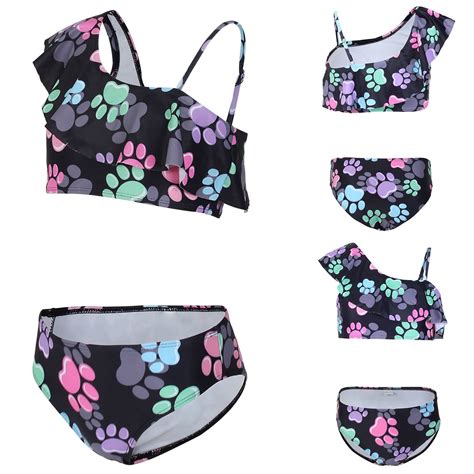Jacenvly Swimwear For Girl Clearance Soft Satiny Girls Summer Fashion Cute Print Bikini Sling