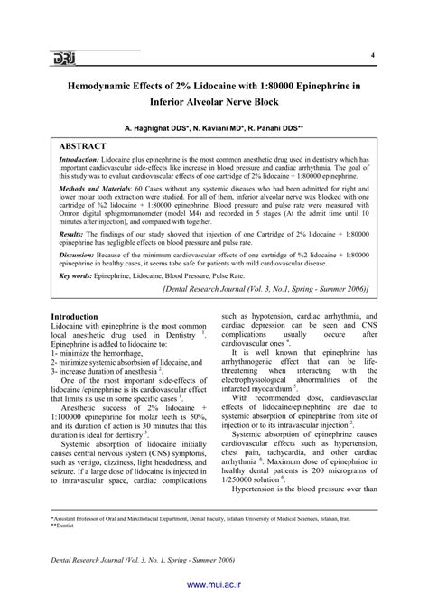 PDF Hemodynamic Effects Of 2 Lidocaine With 1 80000 Epinephrine In