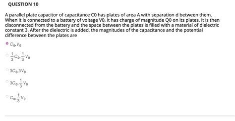 Solved A Parallel Plate Capacitor Of Capacitance C0 Has Chegg