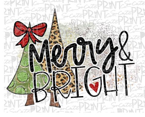 Christmas Merry Bright Leopard Christmas Tree Clipart Png Etsy