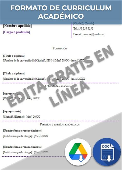 Currículum Académico Ejemplos y Plantillas Word PDF