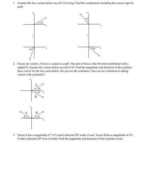 Solved 1 Assume The Four Vectors Below Are All 5 0 M Long