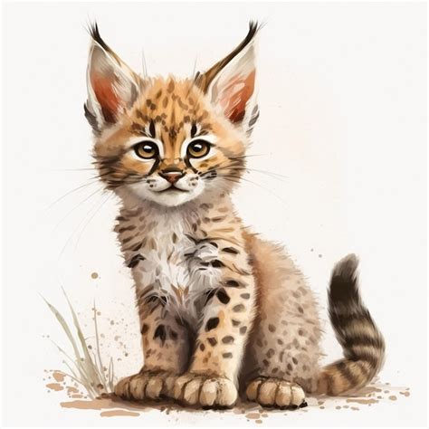 Premium Photo There Is A Drawing Of A Baby Lynx Sitting On The Ground