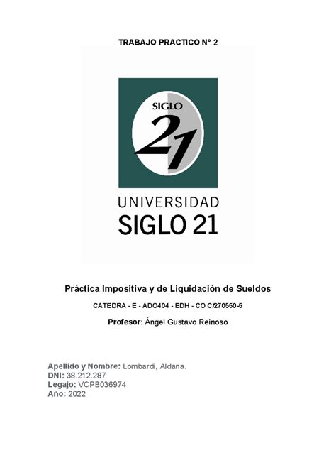 Trabajo Practico N Trabajo Practico N Pr Ctica Impositiva Y De