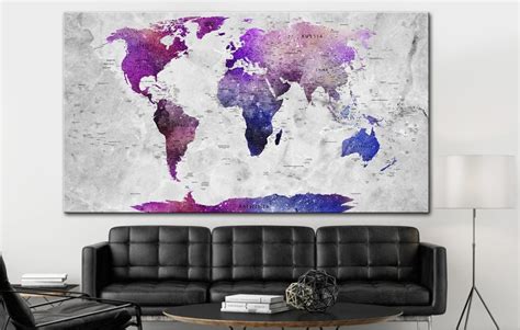 Purple World Map on Canvas World Map Art Photo World Map Print - Etsy