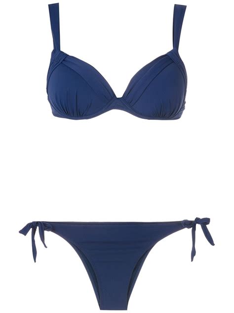 AMIR SLAMA Ruched Detail Bikini Set Blue Editorialist