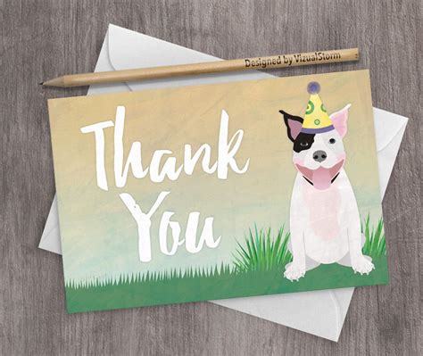 Birthday Pitbull Thank You Card Dog Wearing Party Hat Smiling