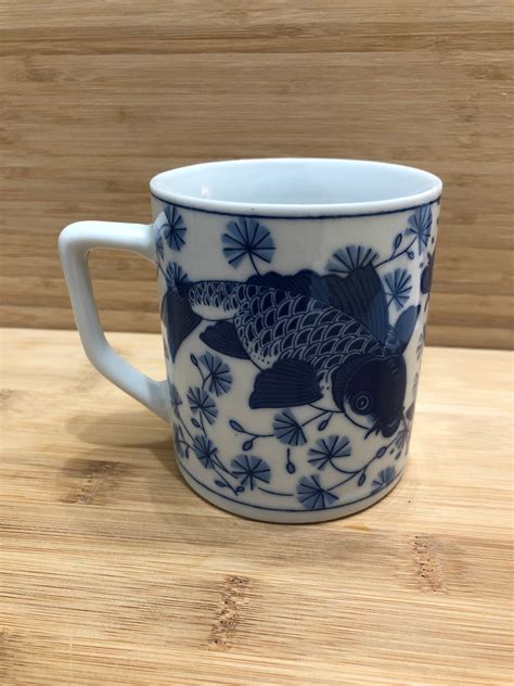 Vintage Porcelain Koi Fish Coffee Mug Etsy