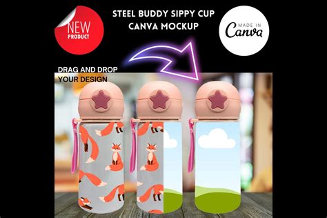 Steel Buddy Sippy Cup Mockup CANVA Template Drag And Drop Mock Up Etsy