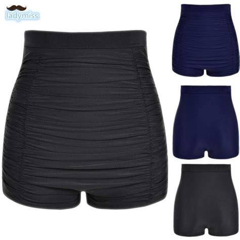 Ladymiss Women Plus Size High Waist Bikini Bottoms Swim Briefs Beach Shorts Ruched Bottom