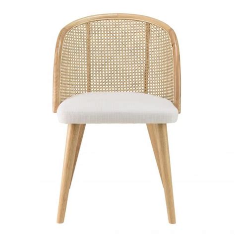 MACABANE ALBANE Chaise bois d Hévéa assise tissu blanc dossier