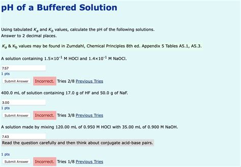 Solved Ph Of A Buffered Solution Using Tabulated Ka And Kb Chegg