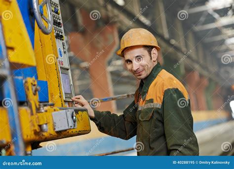 Industrial Worker Operating Machine Stock Image Image Of Processing