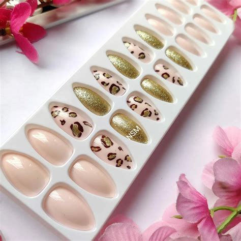 Nude And Glitter Leopard Print Press On Nails Set Of 24 Pcs Nail