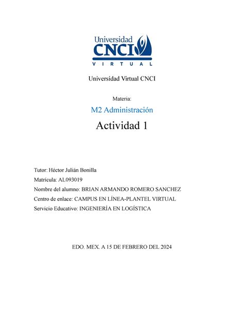 Universidad Virtual CNCI Actividad 1 Universidad Virtual CNCI Materia