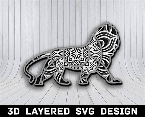 Archivo SVG 3D Mandala Lion Archivos SVG Lion Mandala Leona 3D