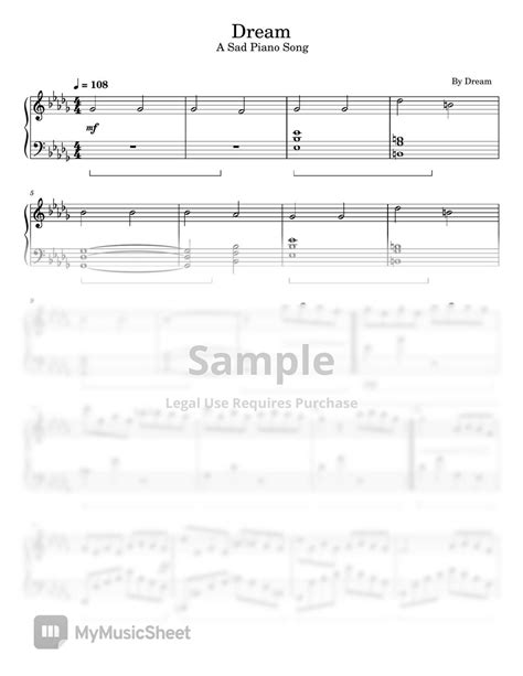 Dream Dream A Sad Song For Piano Solo Sheets By Poon