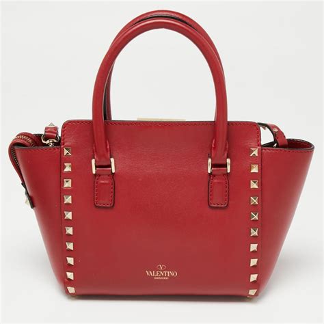 Valentino Red Leather Small Rockstud Tote At 1stdibs