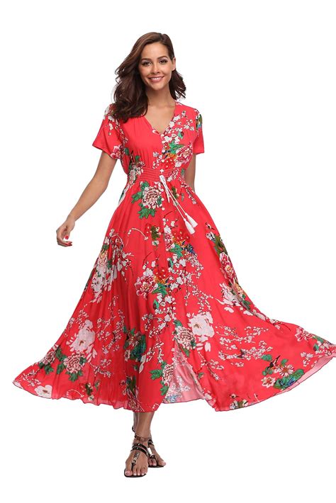 Ferrendo Women S Floral Maxi Dress Button Up Split Flowy Bohemian Party Beach Dresses