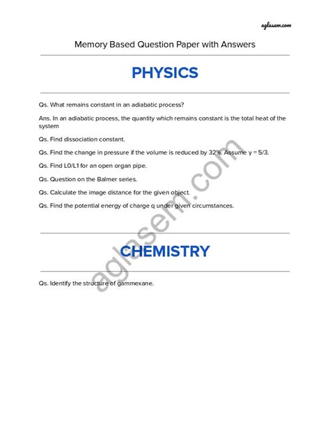 MHT CET 11 May 2023 Question Paper With Answer Key PDF AglaSem