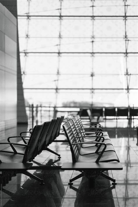 Empty Departure Lounge At The Airport Black And White Photo Stock