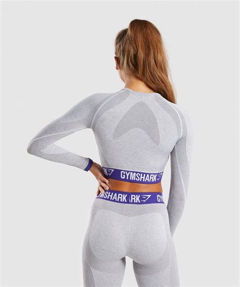 Gymshark Flex Long Sleeve Crop Top Light Grey Marl Indigo 2 Long