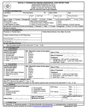 Ri Sexually Transmitted Disease Confidential Case Report Form