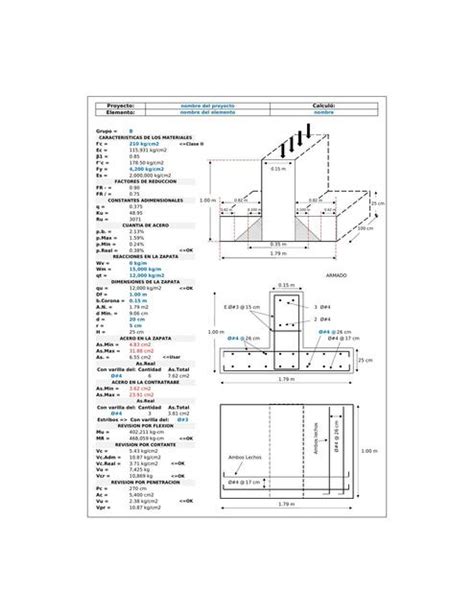 Hoja de calculo de diseño de zapata corrida Plantillas de Excel de