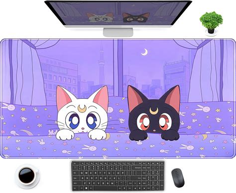 Amazon Cute Pastel Purple Desk Mat Kawaii Anime Cat Large Xxl