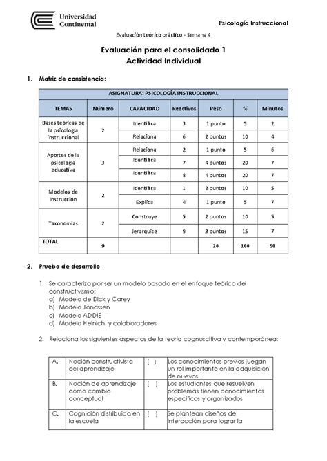 Prueba Mixta Iii Psicología Instruccional Evaluación Teórico Práctico